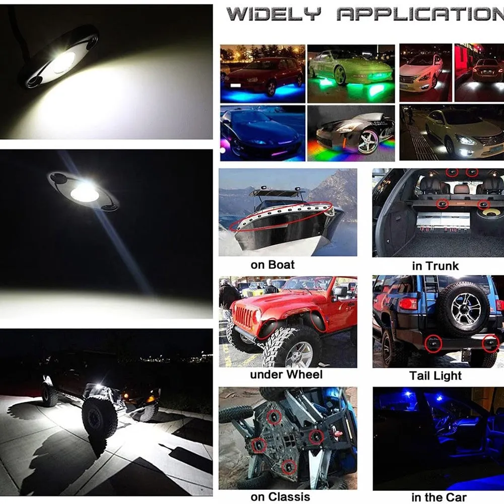 8pcs Rock Lights IP67 Waterproof High Power Underbody Neon Trail