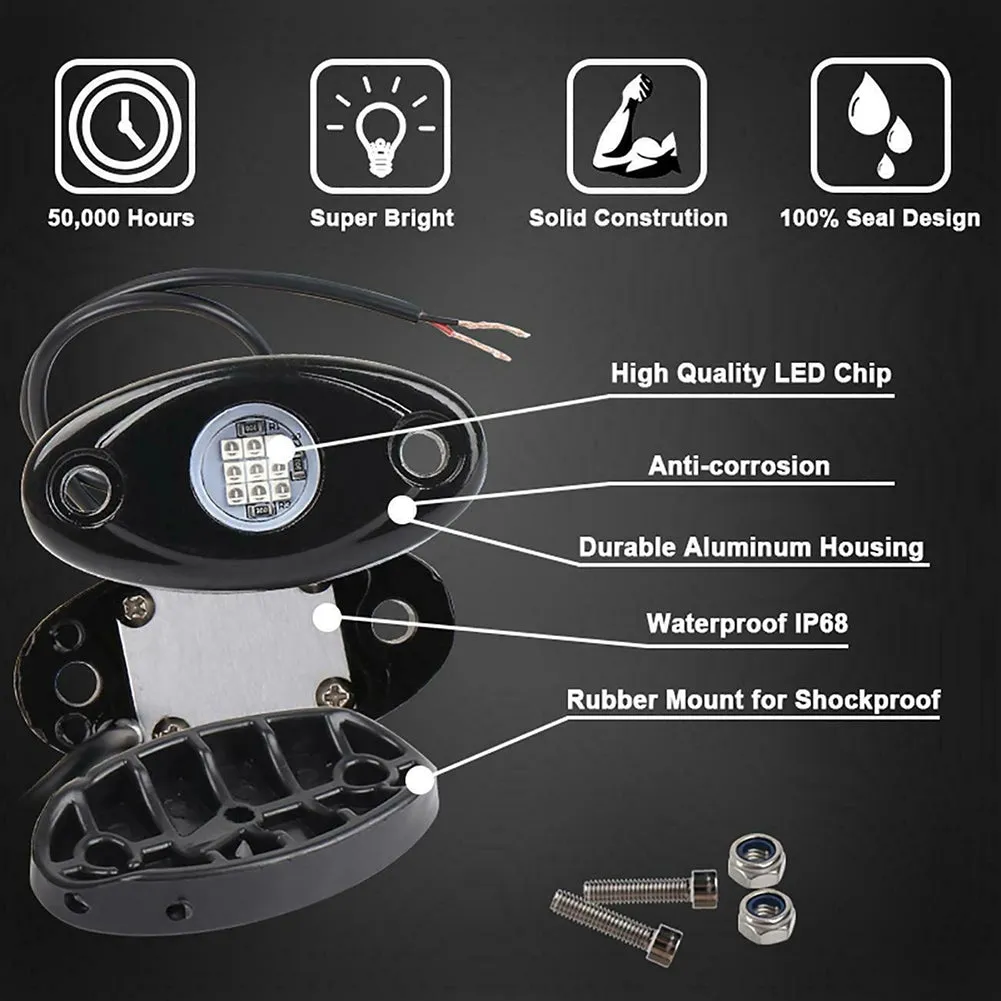 8pcs Rock Lights IP67 Waterproof High Power Underbody Neon Trail